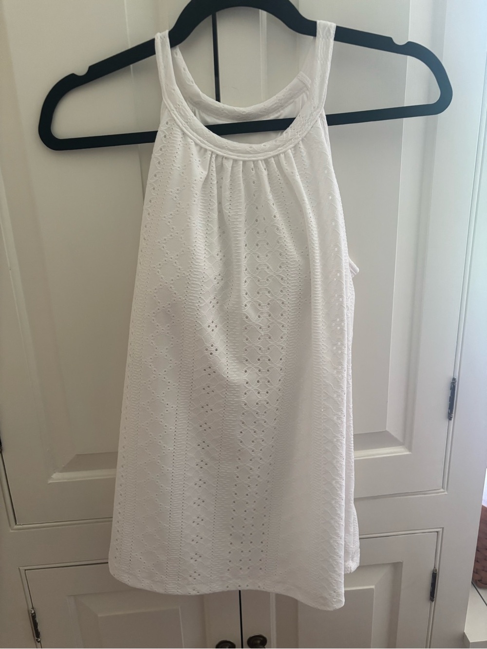 White Eyelet Halter Dress - Breathable Polyester Blend